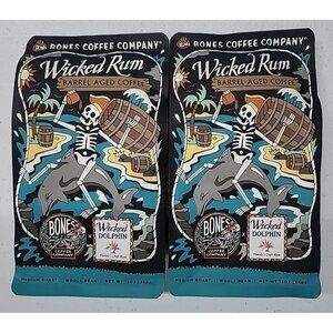Bones Coffee Co Wicked Rum Barrel Aged Whole Bean Coffee 2  12 oz Bags Med Roast